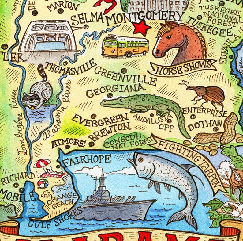 Alabama Map Art Print 11