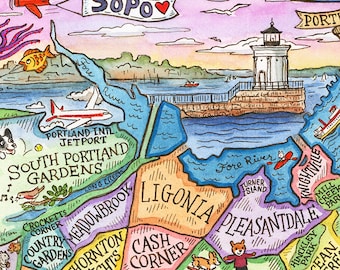 Carte du sud de Portland, Maine 20 x 25 cm