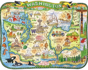 Washington State Map 11"x14" Art Print