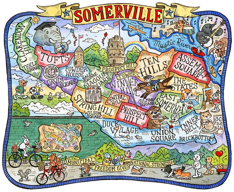 Somerville Massachusetts Map Art Print 16x 20 Etsy