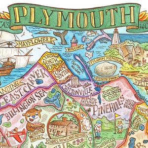 Plymouth Massachusetts Map Art Print 8&quot;x 10&quot;