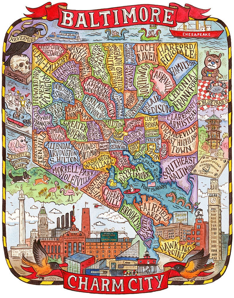 Baltimore Printable Map Baltimore Map Download BALTIMORE MAP PRINT Map Of Baltimore Map Download High Res Map Baltimore Map Maryland