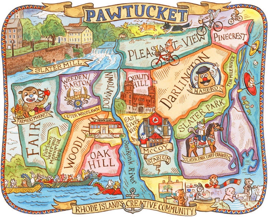 Pawtucket Rhode Island Map Art Print 16x20 Etsy