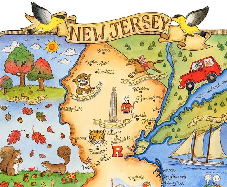 New Jersey State Map Art Print 11 x 14 | Etsy