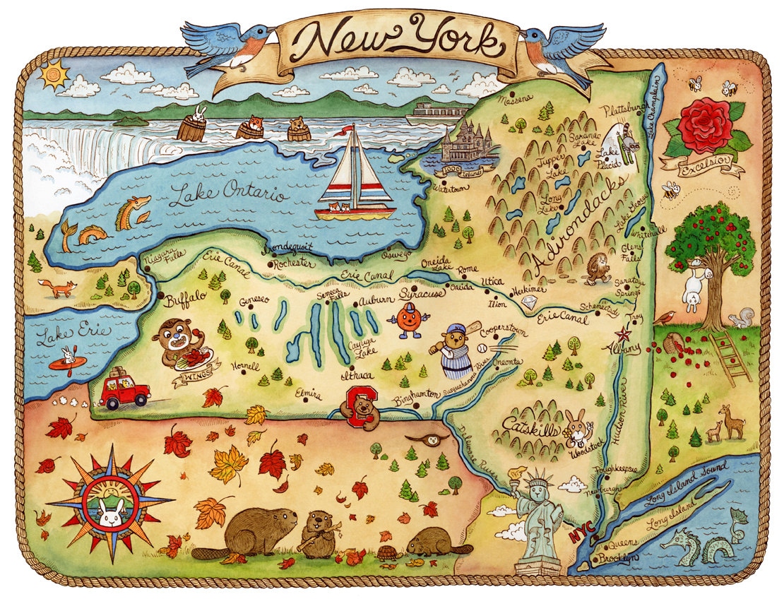 new-york-state-map-art-print-8-x-10-etsy for Free Printable Map Of New York State New York State Map Art Print 8