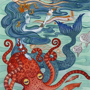 Mermaid Octopus Archival Art Print 11&quot; x14&quot;