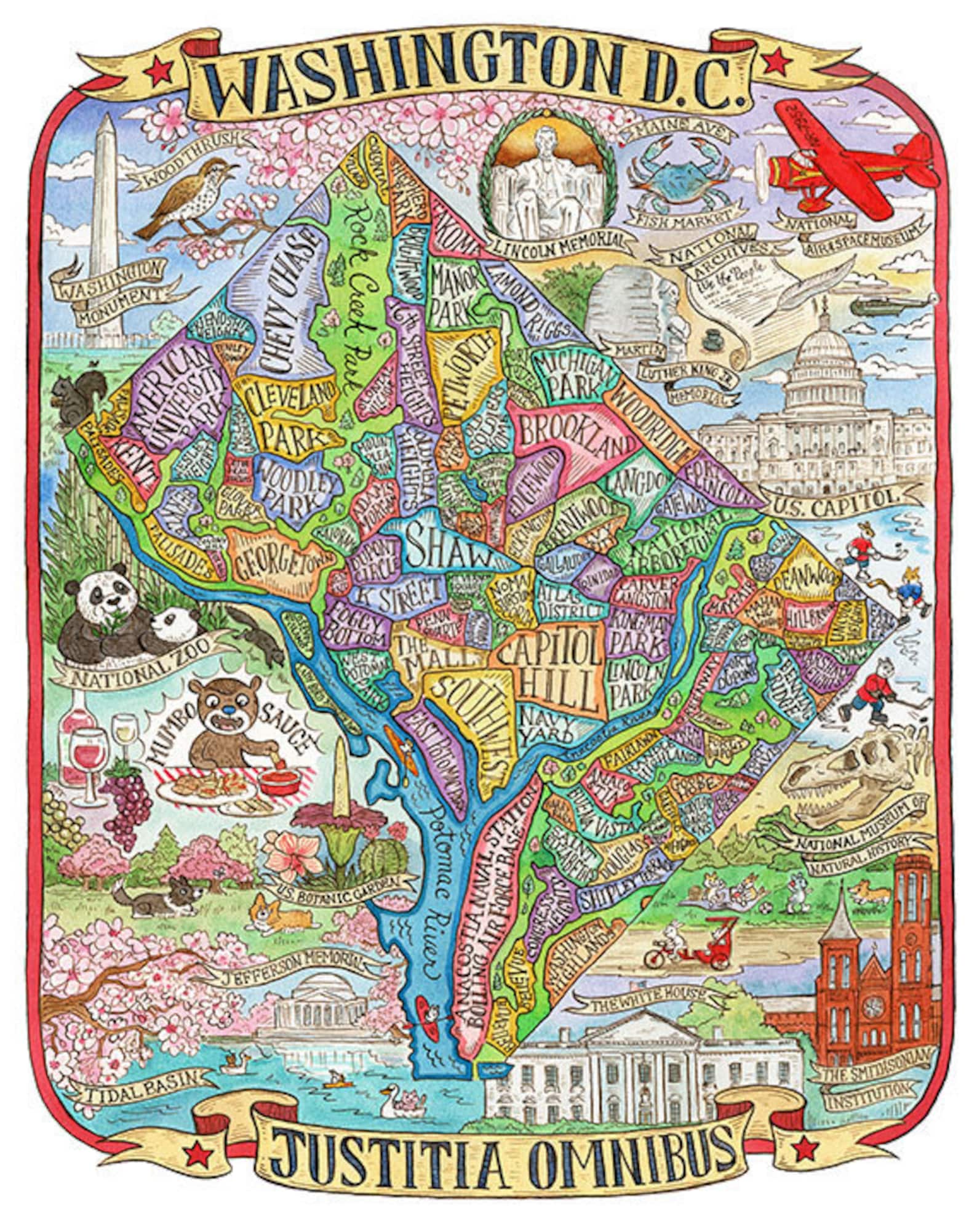 Washington DC Neighborhood Map Art Print 8"x10" - Etsy