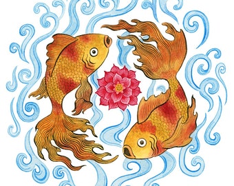 Goldfish lotus Art Print 8"x 10"