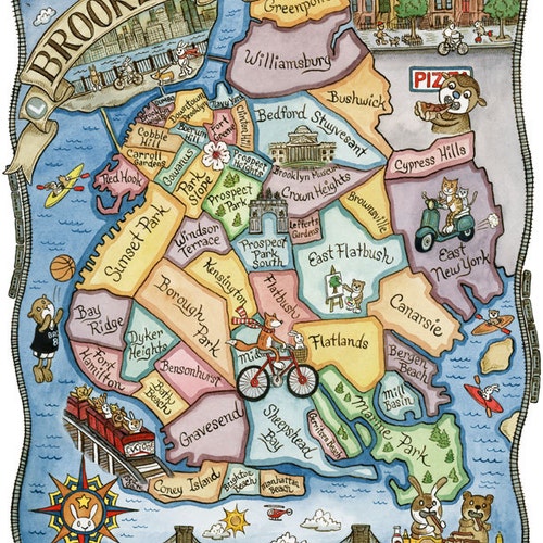 Map Of Brooklyn Ny Neighborhoods Brooklyn New York Map Art Print 8 X 10 - Etsy Canada