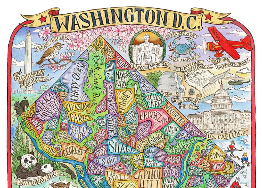 Washington DC Neighborhood Map Art Print 11"x14" - Etsy