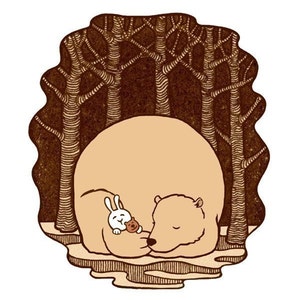 Sleepy Bear and Bunny Forest Art Print