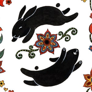 Happy Black Bunnies Floral Art Print 11 x 14 image 2
