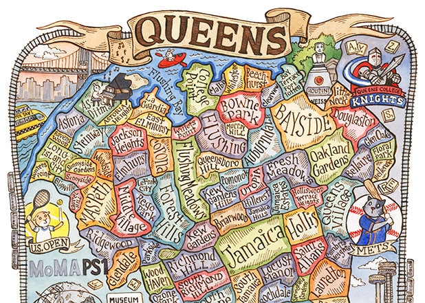 Queens New York  Map Art Print 16"x20"