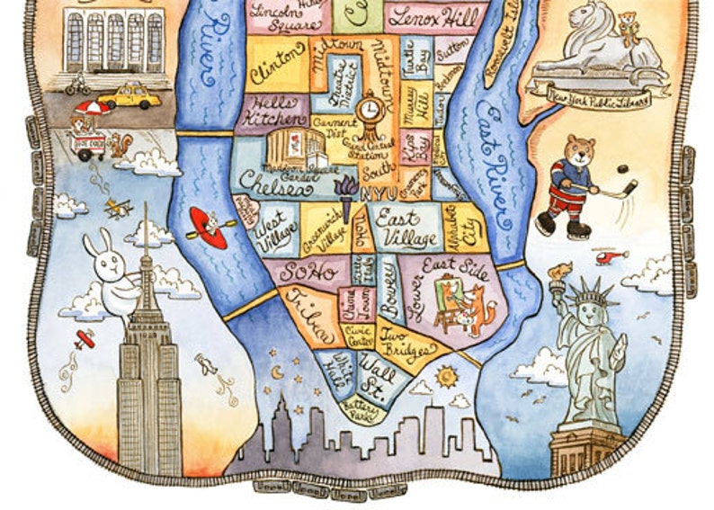 Manhattan New York City Map Art Print 8 x 10 | Etsy