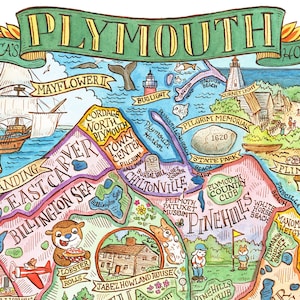 Stampa artistica della mappa di Plymouth Massachusetts 16 "x 20"