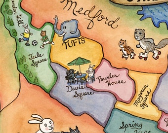 Mapa Somerville Massachusetts, wydruk artystyczny, 11&quot; x 14&quot;
