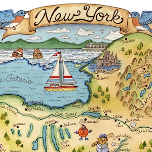 Impresión del arte del mapa del estado de Nueva York 16 &quot;x 20&quot;