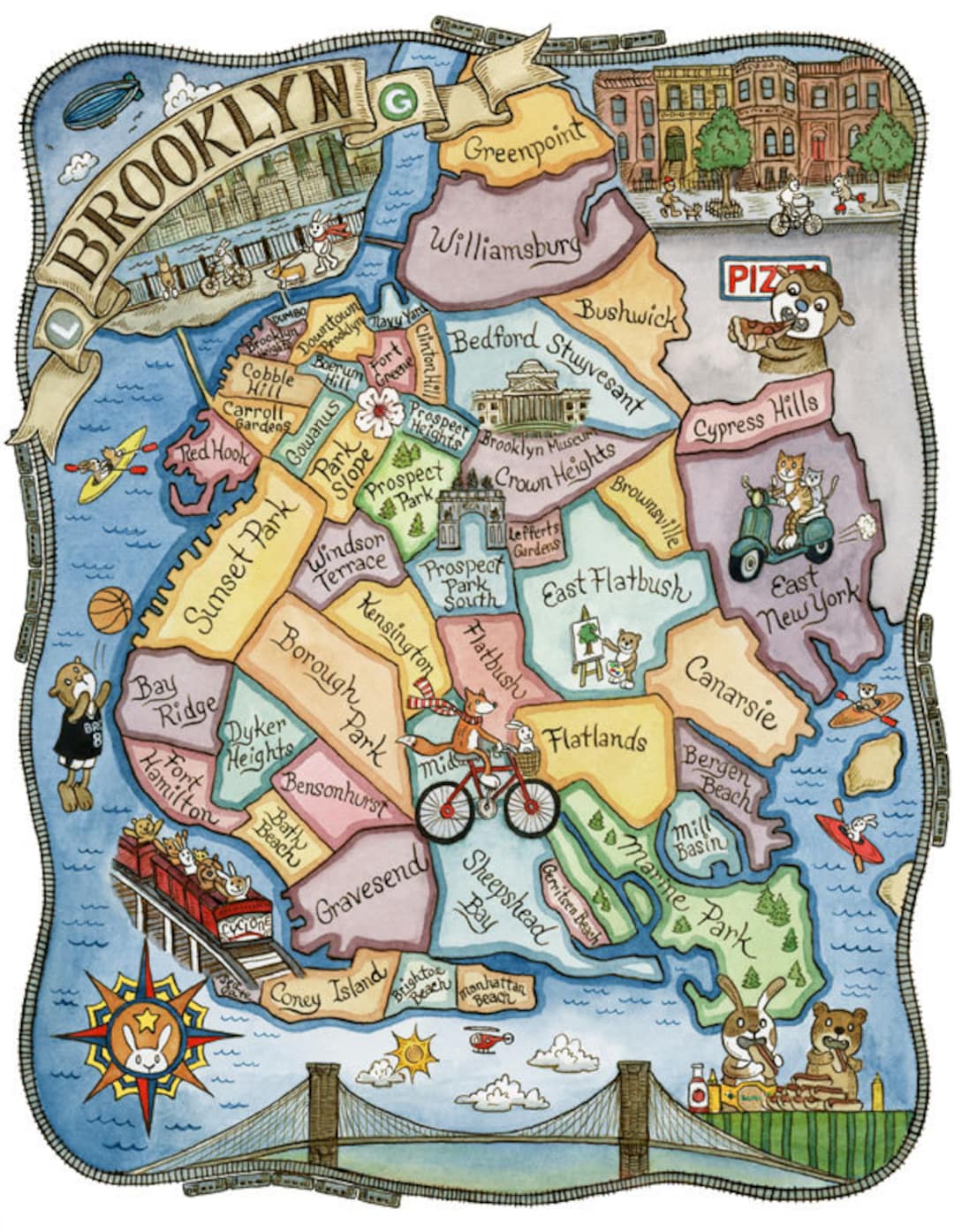 Brooklyn New York City Map Art Print 11 X 14 Etsy