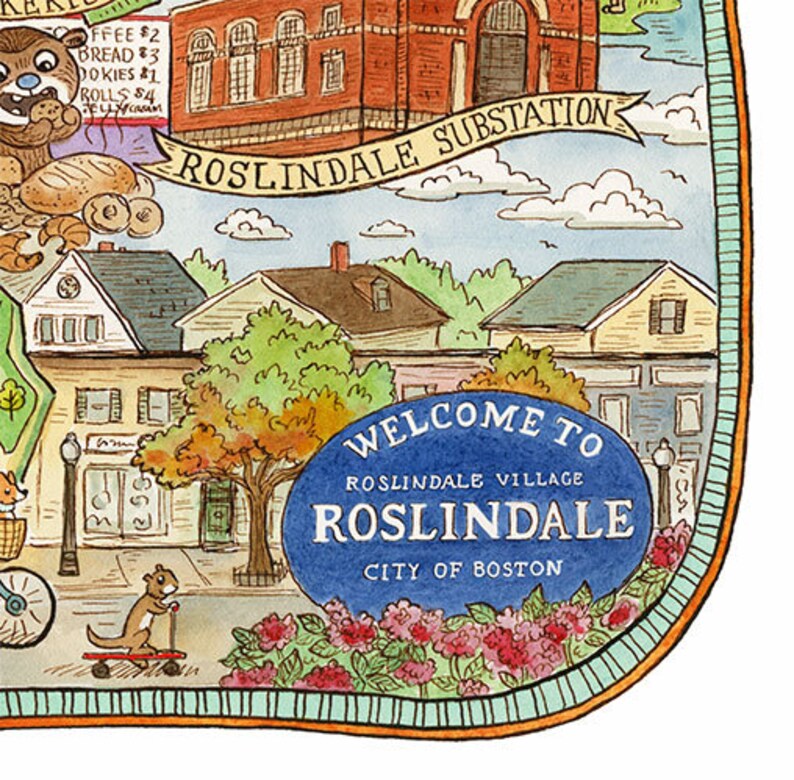 Roslindale Boston Massachusetts Neighborhood Map Art Print Etsy