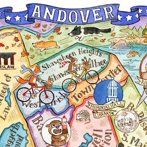 Kaart Andover Massachusetts kunstafdruk 8 x 10 inch