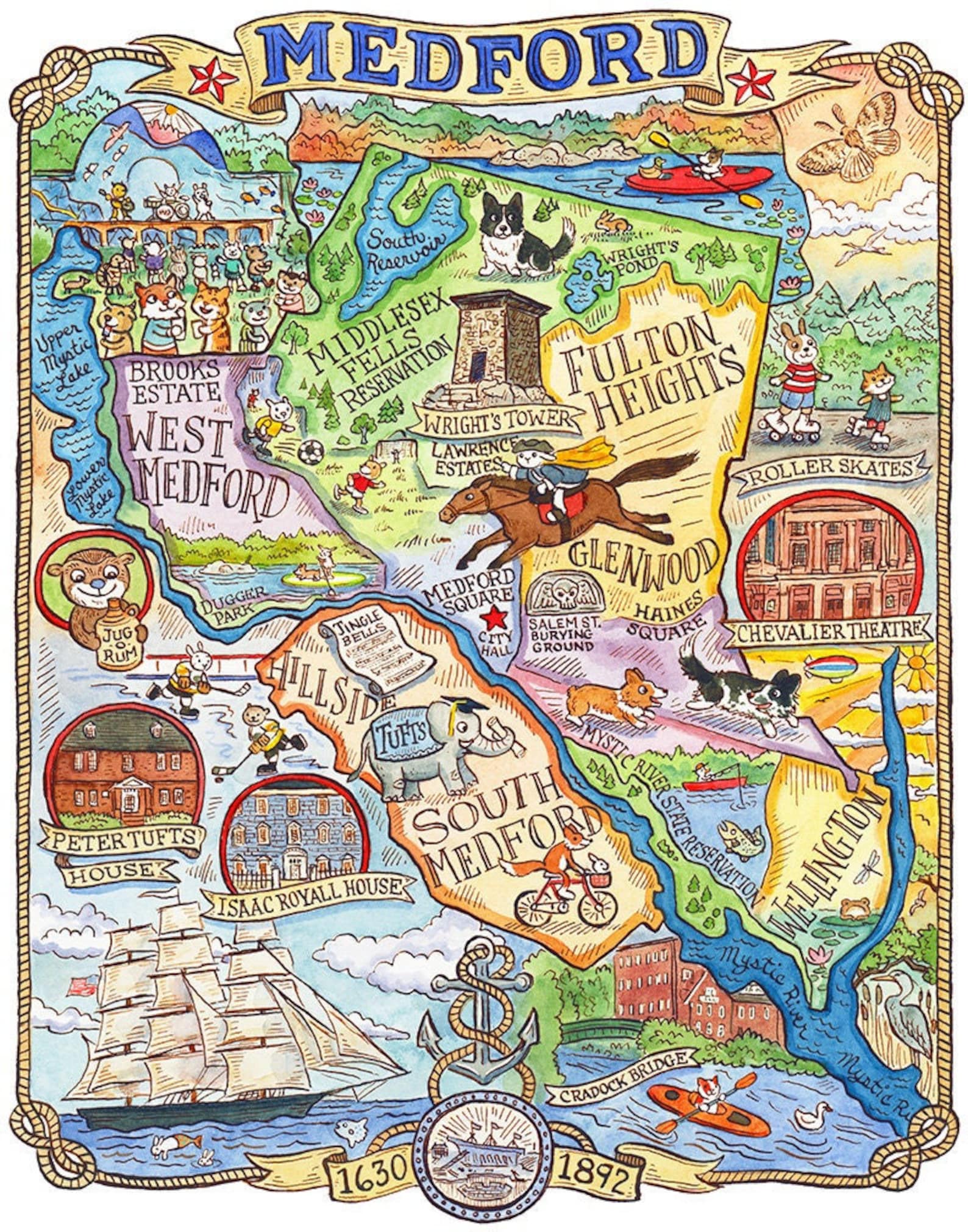 Medford Massachusetts Map Art Print 11x 14 - Etsy