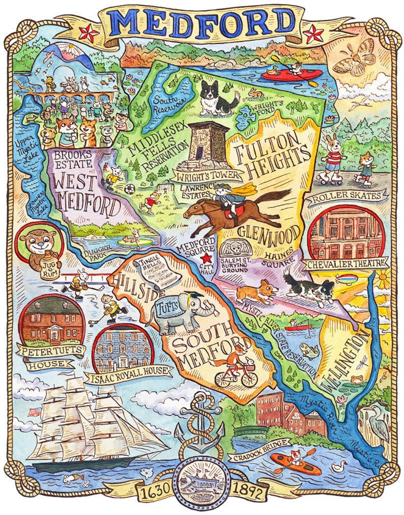 Medford Massachusetts Map Art Print 11x 14 image 1