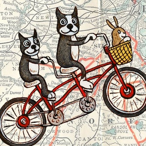 Boston Map Fahrrad-Terrier Kunstdruck 20cm x 25cm