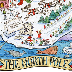 Stampa artistica della mappa del Polo Nord di Natale 11 "x 14"