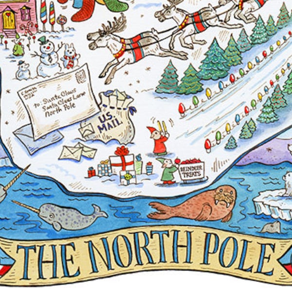 Christmas North Pole Map Art Print 11" x 14"