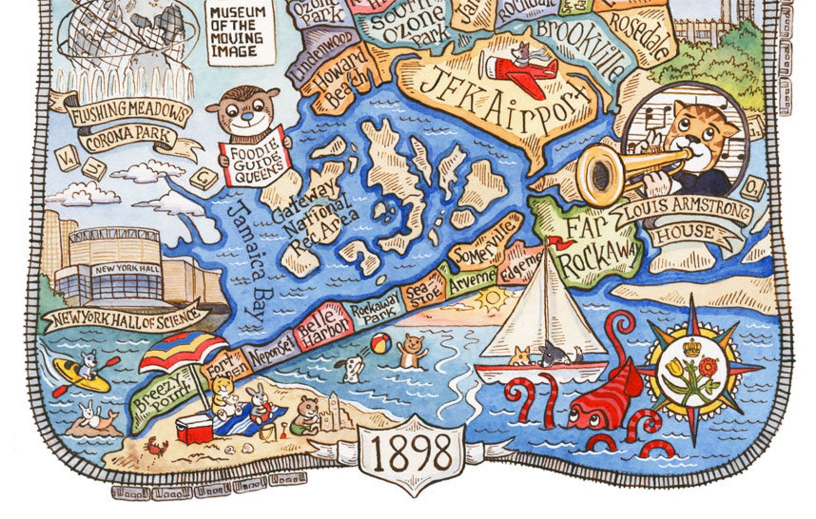 Queens New York Map Art Print 8 X 10 Etsy