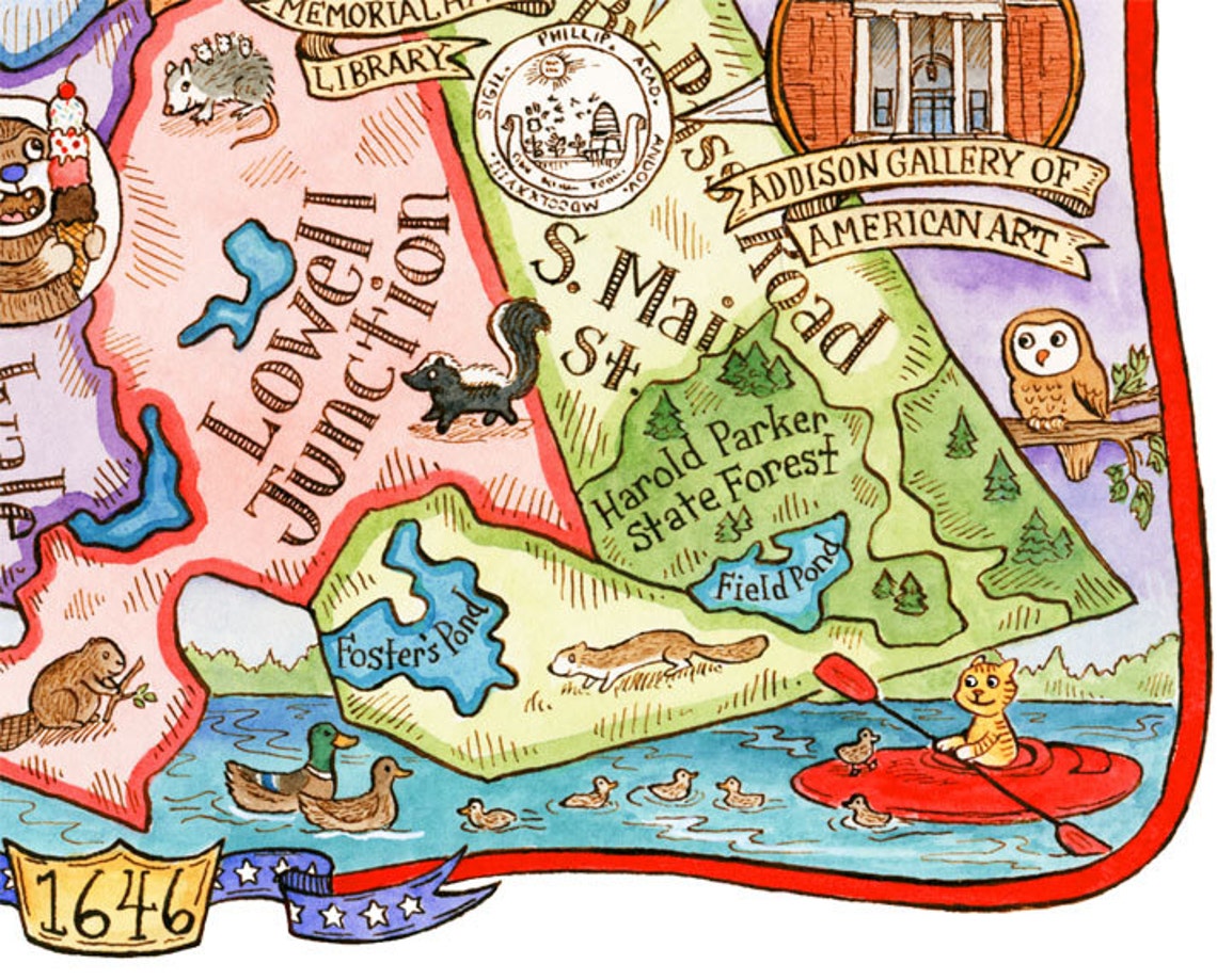 Andover Massachusetts Map Art Print 11x 14 Etsy