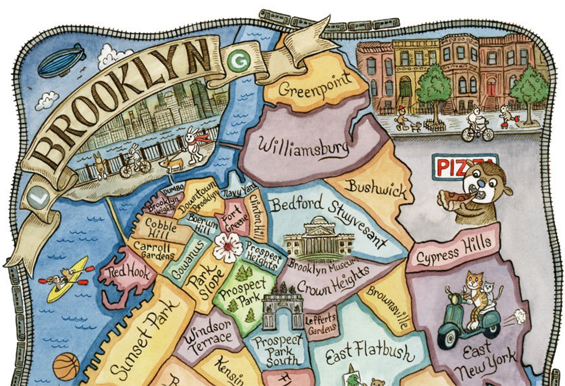 Brooklyn New York Map Art Print 8 X 10 Etsy