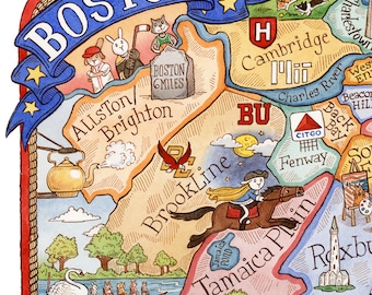 Boston Massachusetts Neighborhood Map Art Print 16&quot; x 20&quot;