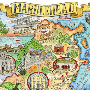 Marblehead Massachusetts Karte Kunstdruck 11 &quot;x 14&quot;
