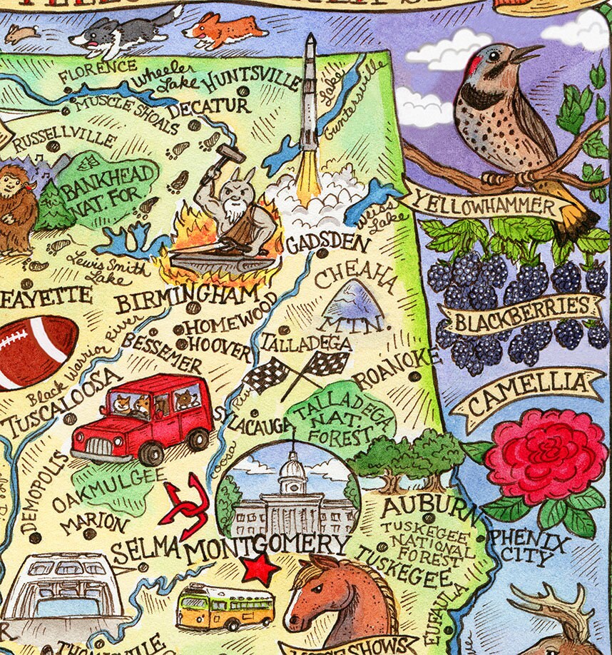 Alabama Map Art Print 8