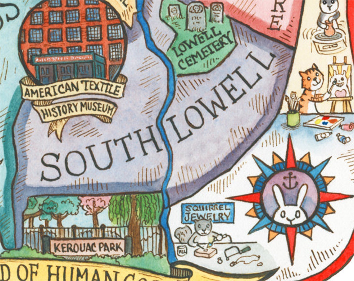 Lowell Massachusetts Neighborhood Map 11x14 Art - Etsy