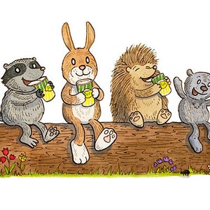 Drinking Buddies Woodland Animals Art Print