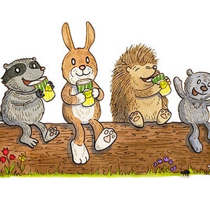 Beber amigos animales del bosque Lámina artística