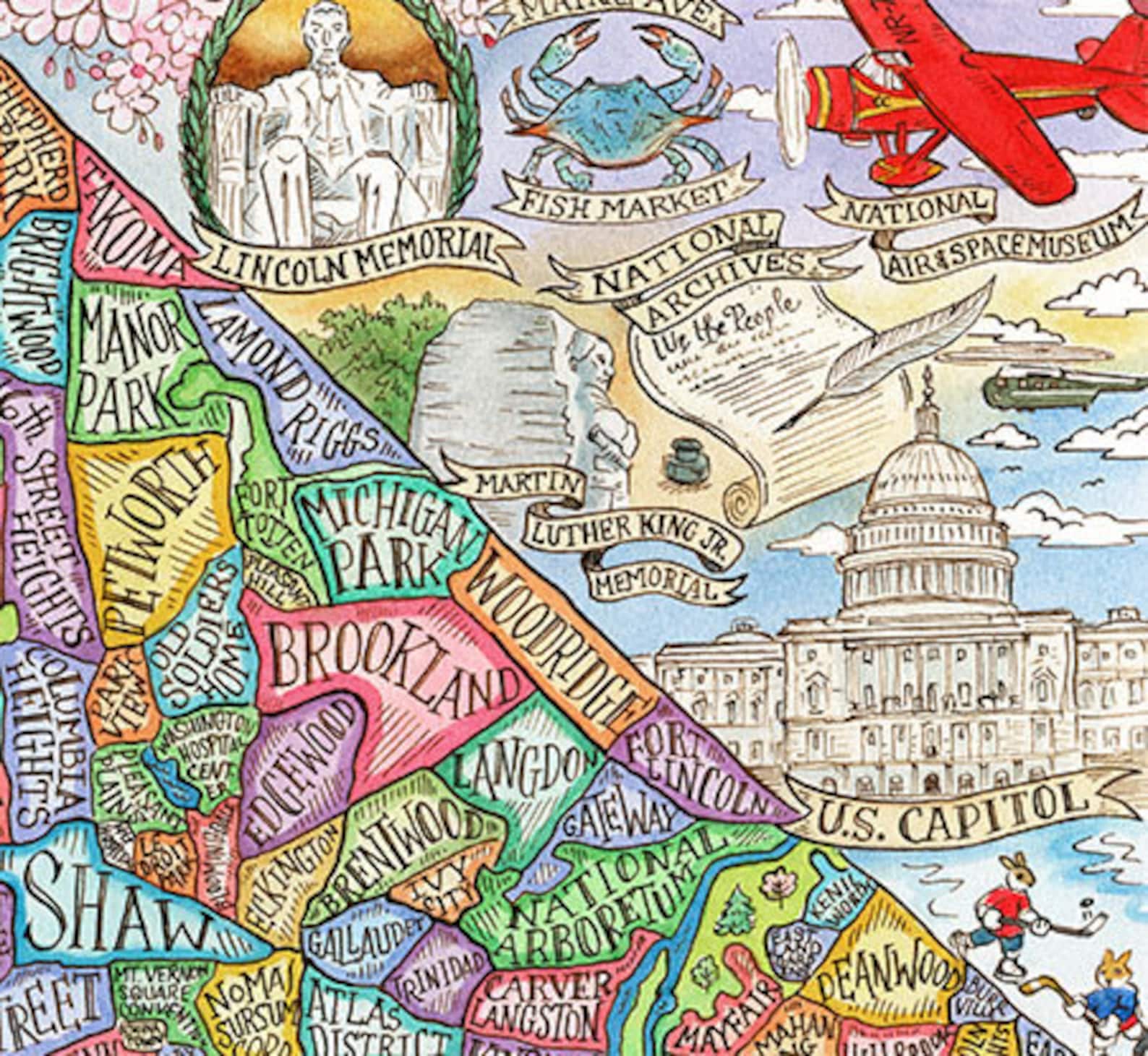 Washington DC Neighborhood Map Art Print 8"x10" - Etsy