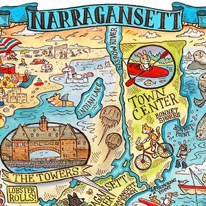 Narragansett Rhode Island Map Kunstdruck 28cm x 35cm