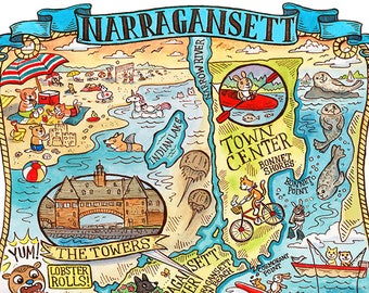 Narragansett Rhode Island Map Art Print 11"x 14"