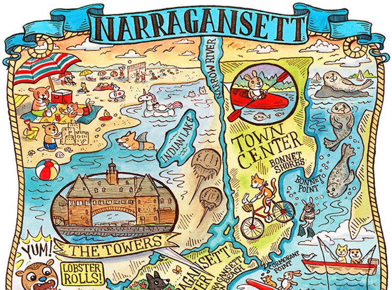 Narragansett Rhode Island Map Art Print 8x 10 Etsy