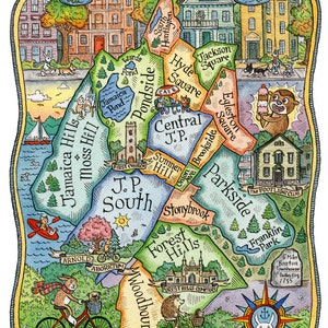 Jamaica Plain Neighborhood Map Art Print