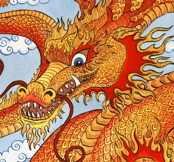 Chinesischer Drache Panda Bambus Kunstdruck 11" x 14" - Etsy.de