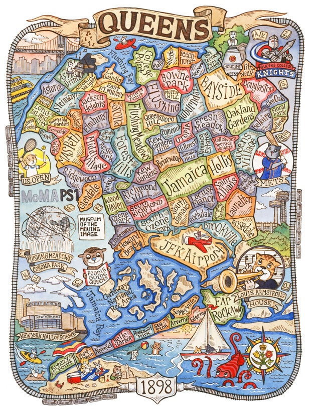 Map Of Queens New York Queens New York Map Art Print 11 X 14 | Etsy Canada
