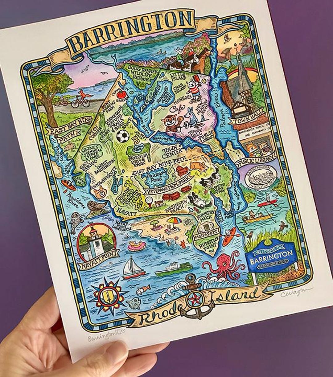 Barrington Rhode Island Map Art Print 8x 10 Etsy Il Iggp 