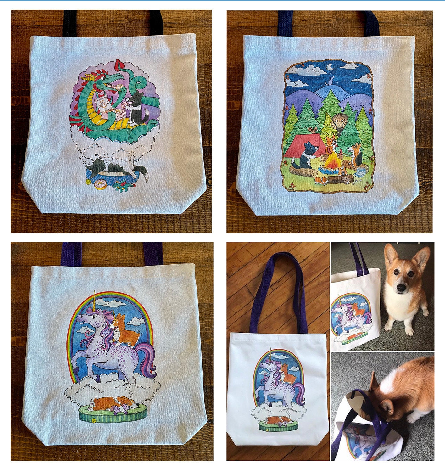 Corgi Dragon and Bigfoot Tote Bag
