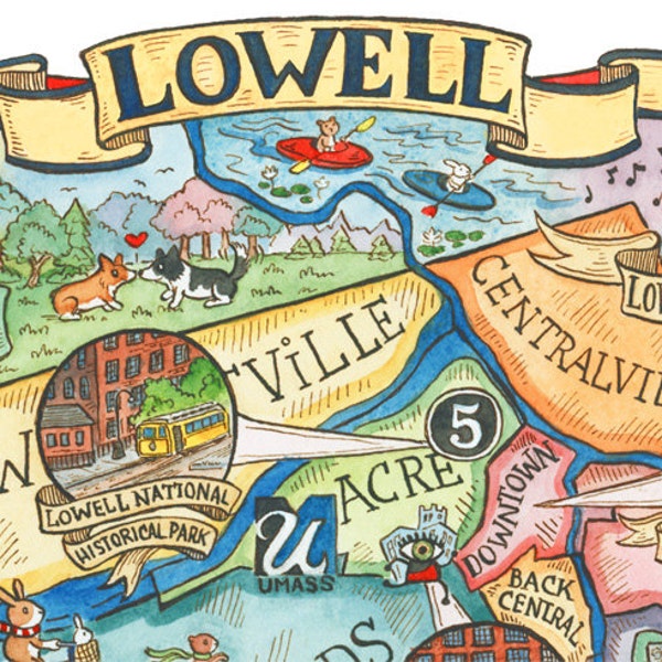 Mapa Lowell Massachusetts 16"x20" wydruk artystyczny