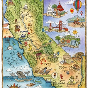 カリフォルニア マップ アート プリント 8" x 10"