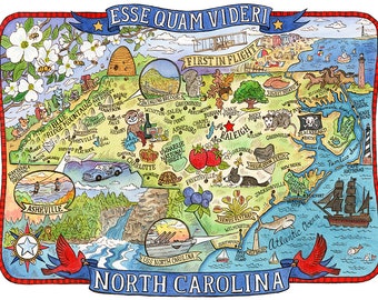 Mappa dello stato della Carolina del Nord 8"x10"